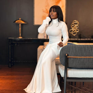 Robe longue pour femme, taille haute, manches longues, col roulé, couleur unie, mode, <span class=keywords><strong>sexy</strong></span>, coupe ajustée, avec lacets, robe maxi pour femme - Product Image 4