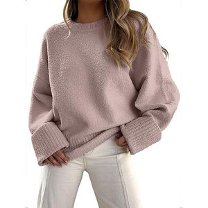Sweater Kasual Terlaris 2025 - Impor EU/US Wanita Semua Musim Berbahan Fuzzy Kerah Bulat Standar Model Longgar dengan Logo di Depan -2 - Product Image 4