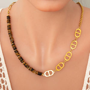 Collier en pierre naturelle, chaîne de clavicule en or 18 carats, chaîne de pull tendance, bijoux automne-hiver - Product Image 2