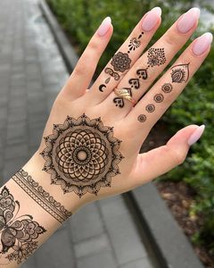 Tatouage temporaire au henné noir, motif <span class=keywords><strong>mandala</strong></span> floral, tatouage en <span class=keywords><strong>dentelle</strong></span>, mehndi, motif floral <span class=keywords><strong>mandala</strong></span>, tatouage imperméable, faux bijoux, tatouage de lotus - Product Image 2