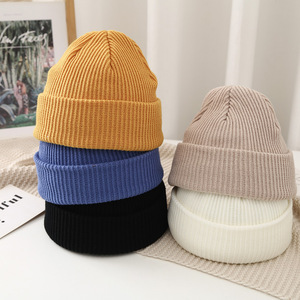 Vente en gros Chapeau en laine chaud d'automne et d'hiver pour femmes Chapeau tricoté épais pour hommes Chapeau simple en peau de melon - Product Image 1