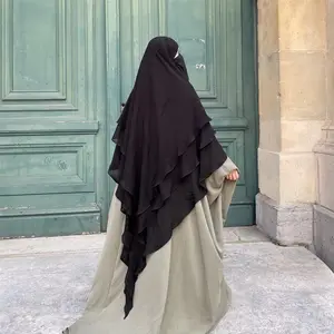 Grosir 2 lapisan niqab-RTS 2022 Hijab Muslim Muslim, Hijab Khimar Panjang Tiga Lapis Sifon, Pakaian Tradisional Islam
