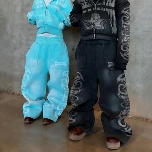 Custom Unisex Sweat Suits Printed Cropped Acid Wash Tracksuits Manufacturer Heavyweight Baggy <b>Flared</b> <b>Sweatpants</b> And Hoodie Set - Product Image 1