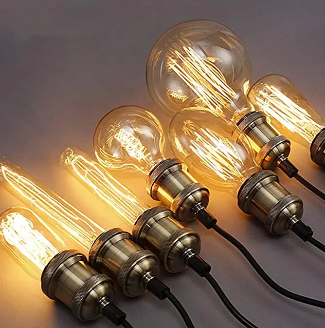 Lámpara de tungsteno de alambre de viento de larga duración Vintage ST64 40W E26 E27 110V 220V Retro Edison Bombillas