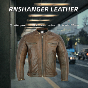 <b>Men's</b> Brown Leather <b>Jacket</b> Stand Collar Zip Up Motorbike <b>Biker</b> Coat for Autumn Winter - Product Image 2