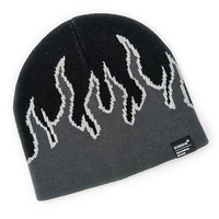 Custom Flame Design Jacquard No Cuff Skull Cap Cuffless Beanie Hat Sports Skullcap