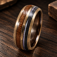 Bague JLM vintage en acier inoxydable bronze antique avec incrustation de bois naturel et de pierres minérales, alliance pour homme, bijoux OEM