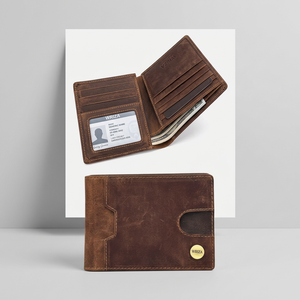 WRIZA Men's Short Bifold Genuine Leather <b>Wallet</b> RFID Blocking 9 Card Slots Metal <b>Money</b> Clip Zipper Coin Pocket Vintage Polyester - Product Image 5