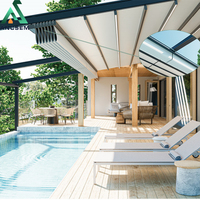 Toit rétractable moderne pour l'extérieur avec éclairage LED, auvent anti-pluie, télécommande sans fil et protection UV pour balcon et terrasse