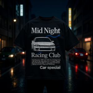เสื้อยืด Midnight Racing Club สีดำล้างสี ทรงโอเวอร์ไซส์ ทรงบ็อกซี่ ยูนิเซ็กส์ สไตล์ JDM สตรีทแวร์ ลายกราฟิก - Product Image 3