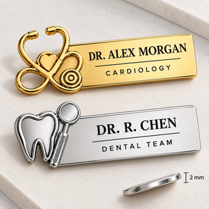 Custom Stainless Steel <b>Doctor</b> Name Badge Pins Gold PVD Silver Medical Staff Lapel Badges OEM ODM - Product Image 1
