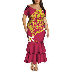 Pacific Island Art Design Een Schouder Zeemeermin Fishtail Jurk Custom Logo Zomer Dames Diepe V-Hals Avondjurk Samoan Jurk - Product Image 1