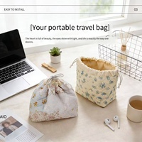 Sac de maquillage matelassé en toile tendance, nouveau, vente en gros d'usine, simple, portable, pour femme, avec impression mignonne, sac cosmétique à cordon de serrage TWGZ