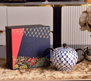 Russian Royal Style Minimalist Eco-Friendly Blue Grid Bee Pattern Bone China <b>Tea</b> <b>Set</b> - Product Image 6