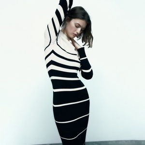 Nouveau pull élégant en tricot rayé pour femme, manches longues, robe pull en tricot pour femme - Product Image 1