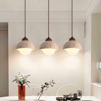 Lampe suspendue LED à tête unique en pierre de grotte jaune style Wabi-sabi, 4000K, forme dôme couleur crème, RA90 CRI, pour chambre à coucher et chevet
