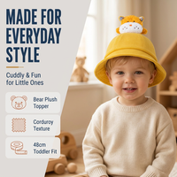 Chapeau Bob en Velours Côtelé avec Grande Tête d'Animal en Peluche 3D (Panda, Renard, Grenouille, Cochon, Ours) pour Bébés, Tout-petits et Enfants - Vente en Gros