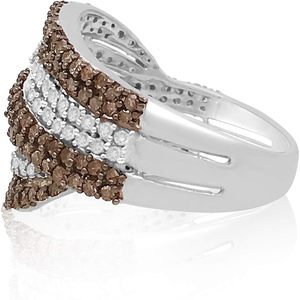 Ornaatis Diamond Bypass Cocktail <b>Ring</b> 1.59 Cttw White Champagne Pave Setting Sterling Silver Women's <b>Statement</b> <b>Ring</b> - Product Image 3