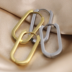 Hoop <b>Earrings</b> Geometric Oval <b>3mm</b> Stainless Steel Fashion Jewelry - Product Image 2