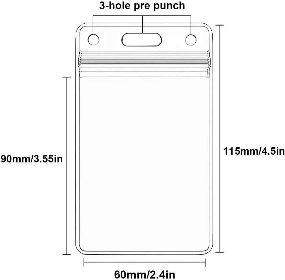 Porta-cartão de identificação de plástico transparente, suporte de emblema de cartão de plástico transparente, bolsa vertical de manga de pvc com suporte de cartão de eixo selável à prova de água