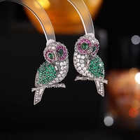 Boucles d'oreilles mignonnes et colorées en zirconium, motif hibou animal