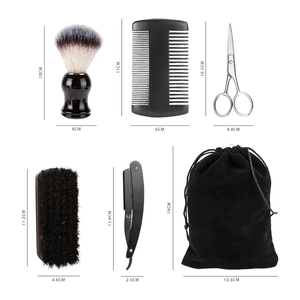 Vente en gros de logo <span class=keywords><strong>kit</strong></span> sac <span class=keywords><strong>barbe</strong></span> blaireau lissage <span class=keywords><strong>barbe</strong></span> pour cheveux courts <span class=keywords><strong>barbe</strong></span> en bois peigne et ensemble de brosses - Product Image 3