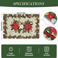 Napperons de Noël Poinsettia avec feuilles et clochettes, 12x18 pouces, fleurs rouges de Noël, hiver, pour cuisine et salle à manger, lavables
