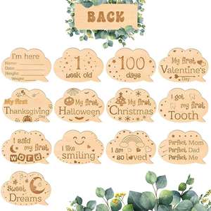 13 cartes de jalons de développement pour bébé en bois double face, accessoires de photographie nouveau-né, cadeau commémoratif de naissance gravé - Product Image 4