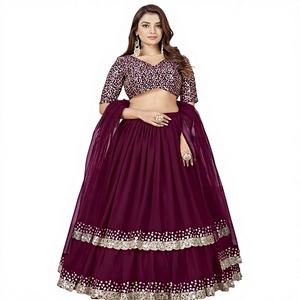 Conjunto de Lehenga Choli de Georgette Oliva con Blusa Bordada con Lentejuelas Zari y Dupatta de Malla Suave para Fiestas y Eventos Festivos, Largo hasta el Suelo - Product Image 1