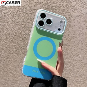Funda Magnética para Teléfono con Bloques de Color para iPhone Serie 13-17, con Estampado de Letras 'Nice Day', Marco Brillante para la Lente, Resistente a Impactos y Transparente - Product Image 6