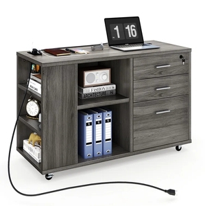 Archivador de madera de 3 niveles con 3 <span class=keywords><strong>cajones</strong></span> y 3 estantes de almacenamiento laterales y ruedas - Product Image 3