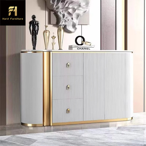 Muebles de comedor de lujo, armario de Bar <span class=keywords><strong>Buffet</strong></span> estriado en oro blanco, mesa de consola superior de mármol, aparador de almacenamiento para uso en la cocina - Product Image 2