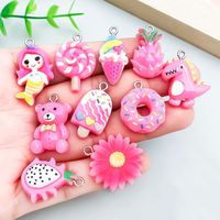Breloques en résine rose Kawaii tendance, formes sucette, donut, sirène, avec mini mousqueton fourni pour sac, boîte, porte-clés