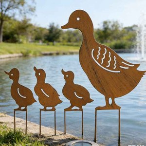 Décoration de jardin en acier corten, motif famille de canards rectangulaire, éolienne extérieure, ornement de pelouse, décoration de cour – Grande Vente - Product Image 6