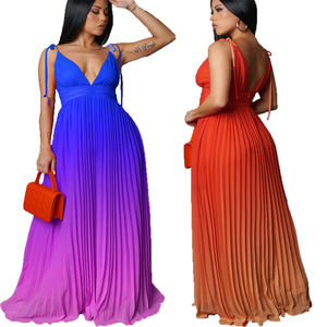 Vestido Largo de Fiesta para Mujer, Talla Grande, Sexy, Cuello en V, Sin Mangas, Cintura Alta, Plisado, Degradado, 2025 - Product Image 1