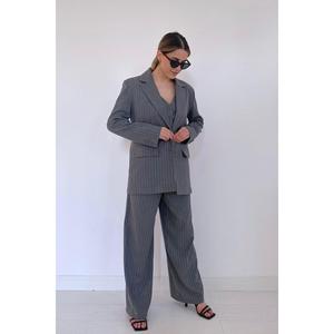 Combinaison grise rayée moderne pour femme, taille haute, tissée, pour le bureau - Product Image 5