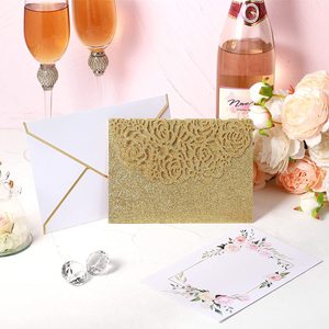 Sobres de Boda 3D con Lentejuelas Doradas de Lujo, Invitación para Despedida de Soltera, Tarjeta de Felicitación Plegable, Regalo de Boda - Product Image 5