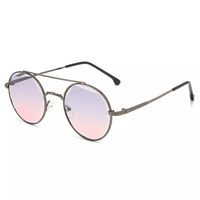 Lunettes de soleil rondes en métal pour femmes, style vintage, double pont, verres dégradés, vente en gros, lunettes de créateur de haute qualité