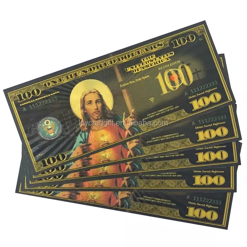 Waterproof high technology money Black foil bronzing Christianity banknote Black 24K gold design Jesus dollar bills