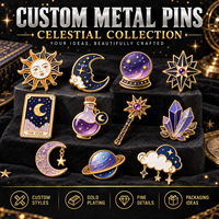 Badge de revers en émail mystique céleste personnalisé, motifs Lune, Soleil, Étoile, Cristal, Tarot, Magie, plaqué or, collection cadeau, épingle métallique en gros