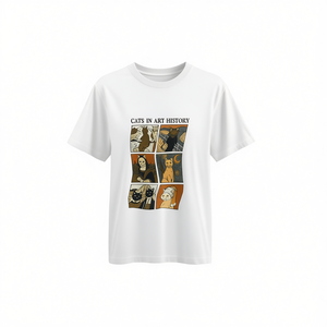 T-shirt unisexe en coton blanc avec impression graphique « Cats In Art History », taille moyenne pour adulte - Product Image 2