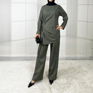 Ensemble deux pièces pour femmes musulmanes <span class=keywords><strong>tunique</strong></span> asymétrique <span class=keywords><strong>chic</strong></span> modeste et sophistiquée et pantalon à jambes larges - Product Image 3