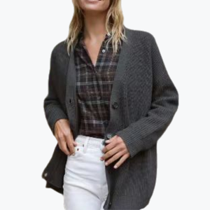 Suéter cárdigan de gran tamaño 2025 para <span class=keywords><strong>mujer</strong></span>, cuello en V, botón de punto frontal, trajes casuales de otoño en prendas de punto de tela de moda para niñas - Product Image 5