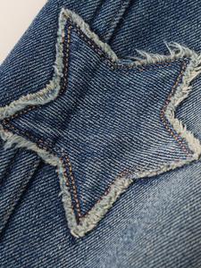 Dear-Lover Vente en gros Jeans décontractés d'été respirants coupe droite taille haute pour femme en denim bleu pierre avec patchwork étoiles clair - Product Image 2