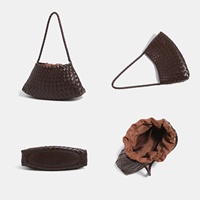 Tas Selempang Wanita Model Anyaman Vintage Trendi, Bahan Kulit PU, Dilengkapi Kantong Serut di Dalam