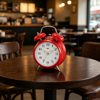 Jam Alarm Meja Bentuk Oval Dengan Casing Logam untuk Penggunaan di Meja