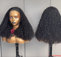 Peluca de media cabeza de cabello humano virgen brasileño rizado, calidad SDD, con cordón ajustable, sin pegamento, peines seguros, compacta, para mujeres afroamericanas.