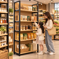 Étagère de présentation gondole à quatre poteaux, simple face, en bois grainé, pour supermarché, unité de rayonnage métallique et bois pour magasin d'alimentation