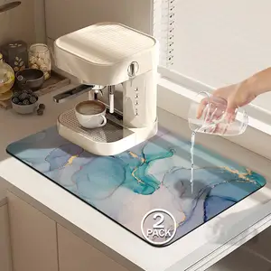 Anti-skid Soft Diatom Kitchen Counter Printed Dish Drying Mat Coffee Machine Bar Mat
