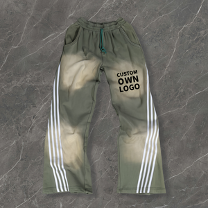 Pantalones de Algodón Grueso de Alta Calidad para Hombre, con Lavado Ácido Personalizado, Lavado Desgastado, Bordado y Raya Lateral, a la Moda - Product Image 3